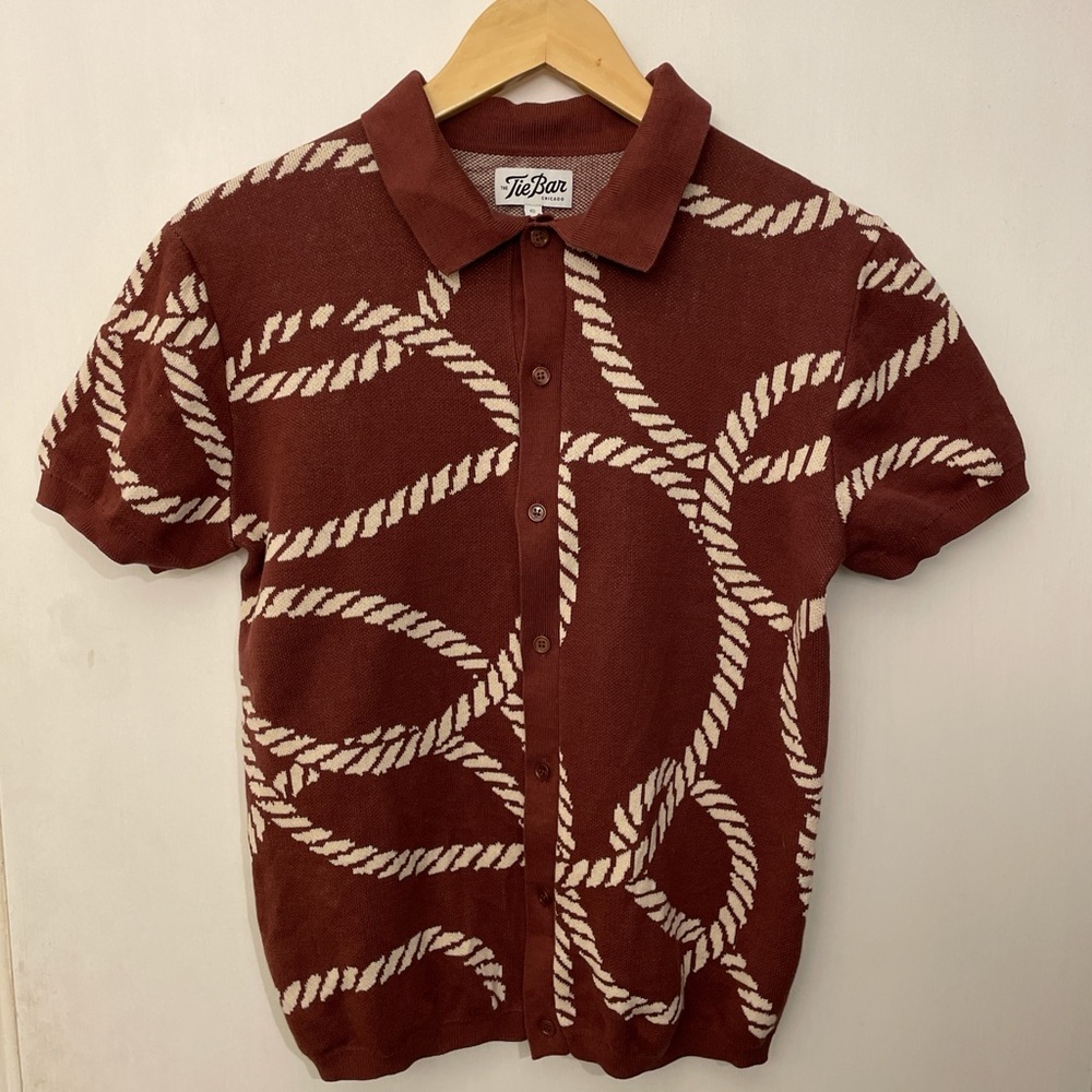 The Tie Bar Maroon and Cream Rope Patterned Shirt